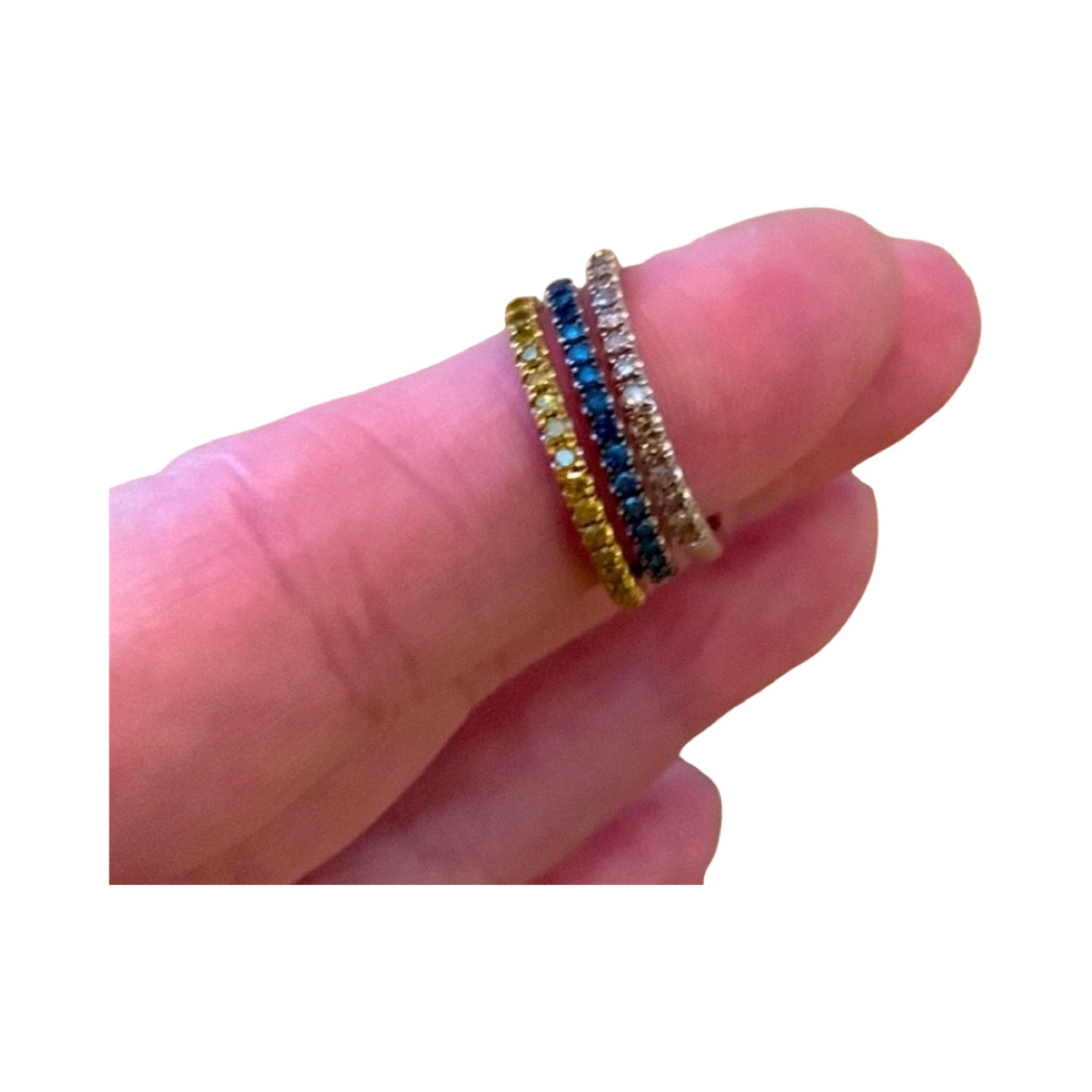 Blue Diamond Yellow Diamond Champagne Diamond Sterling Silver Rings